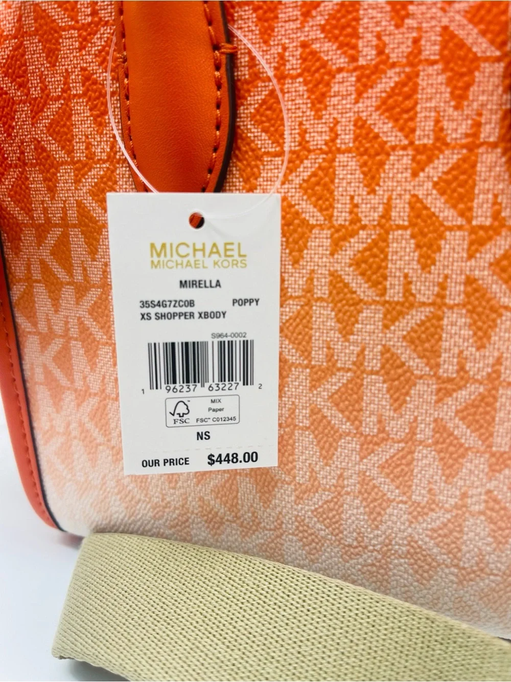 Michael Kors Mirella Extra-Sm Ombré Logo Crossbody XBODY Shopper Bag Poppy  NWT